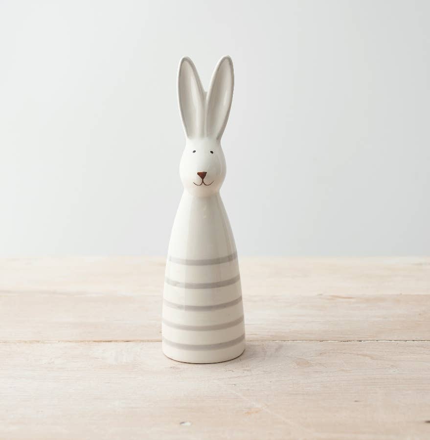 Lapin en Céramique Rayé Blanc – Touche Printanière et Poétique