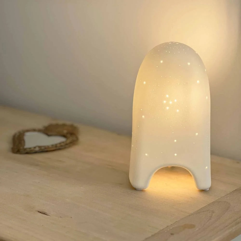 Lampe astronaute – Porcelaine Blanche Mate; Éclats de Lumière