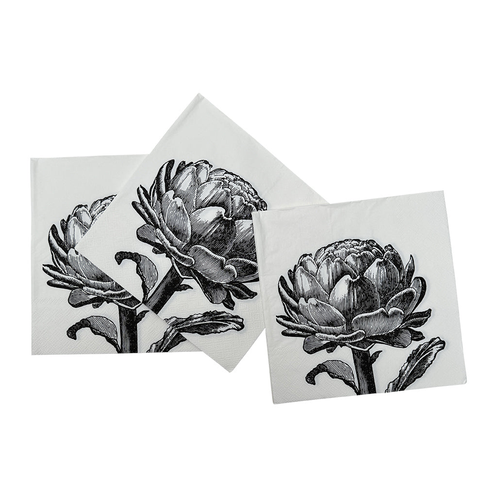 đż Serviettes en papier Artichaut â Noir & blanc (x20)