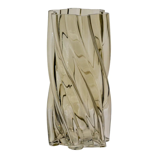 Vase en verre soufflé vert fumé